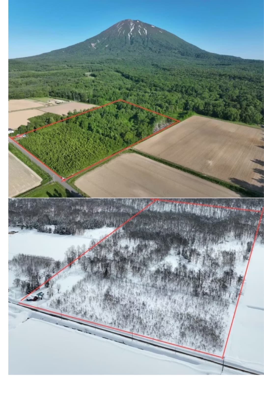 Ando Village site — 50,000 sqm aerial, summer and winter